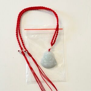NWOT real light green jade pendant Buddha charm red string necklace y2k vintage
